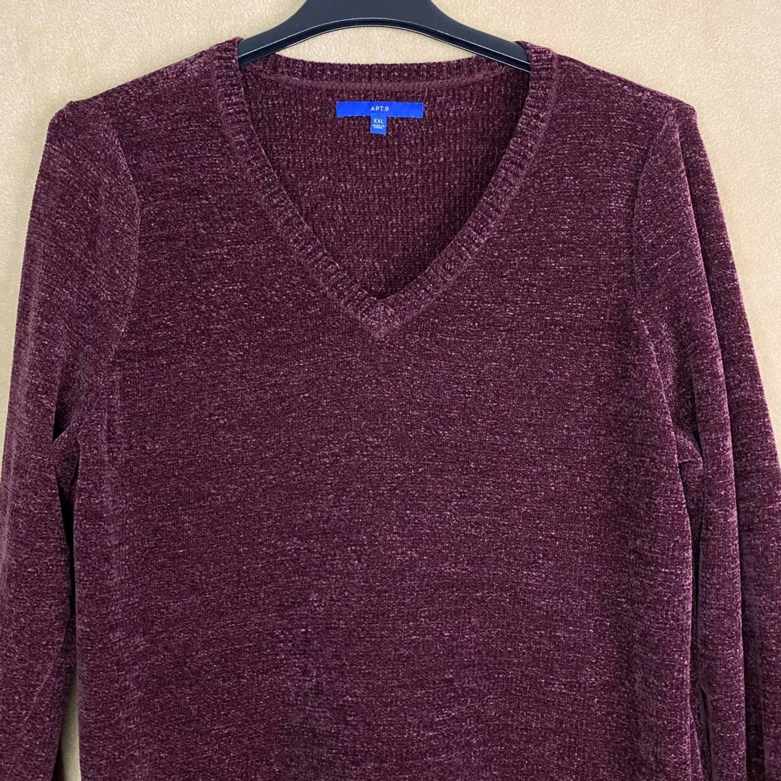 Apt 9 Womens V Neck Long Sleeve Tunic Sweater Casual Plus Size XXL Burgundy EUC - Image 2
