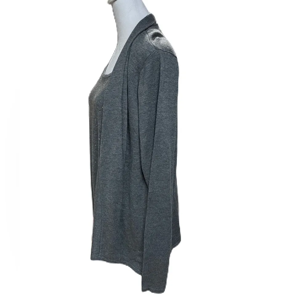 Woman Heather Gray with Diamond Gems Sweater with Overlay Size 1X - Image 4