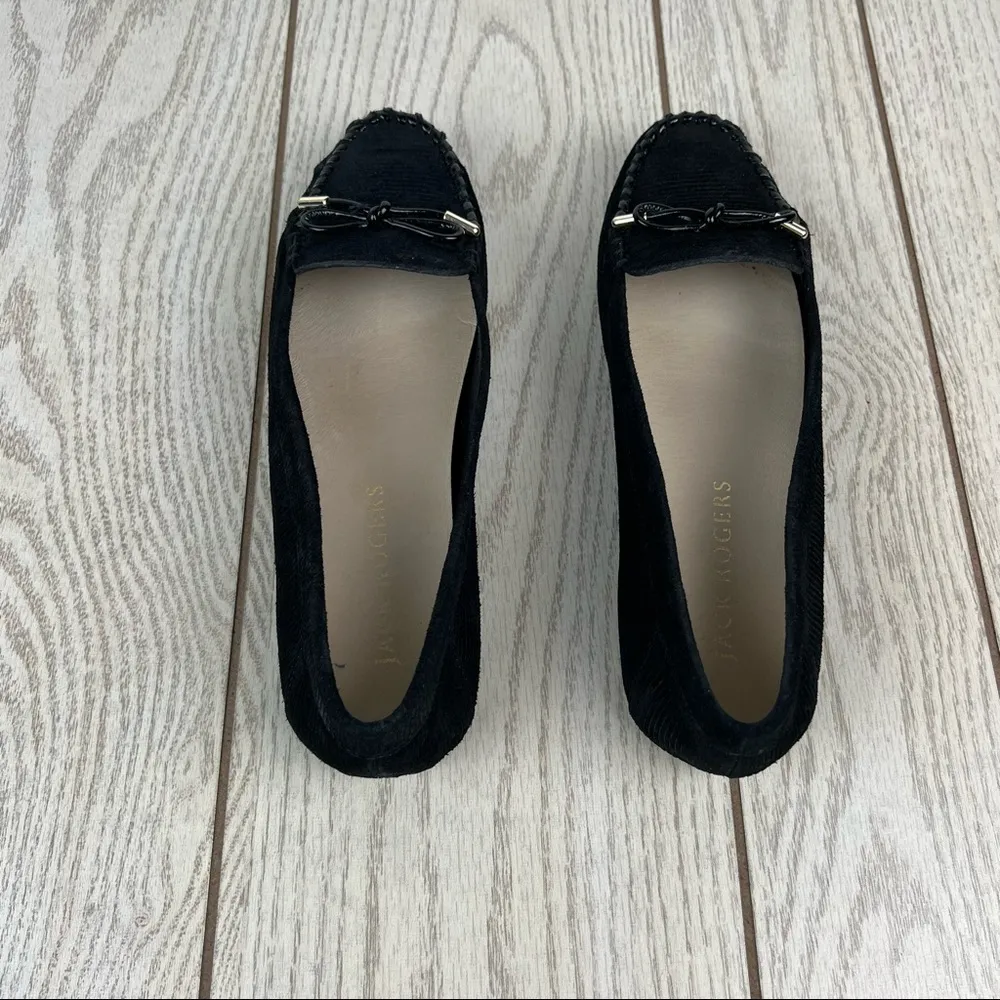 Jack Rogers Millie Bow Moccasin Flats 9B Black Corduroy Suede $128 in box - Image 8