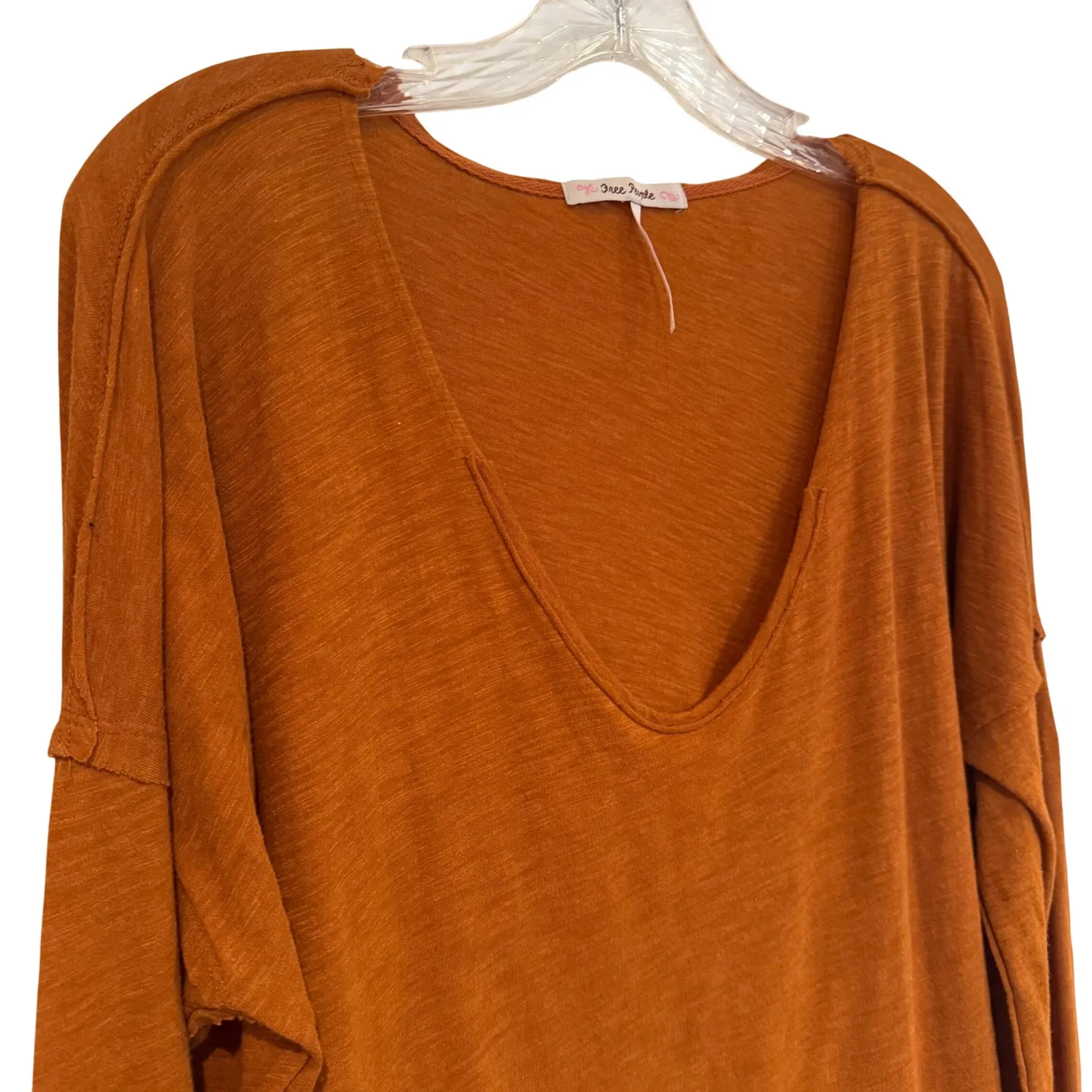 FREE PEOPLE Sienna Long Sleeve Tee Top Women's Large Rust Boho Hippie Peasant - Image 5