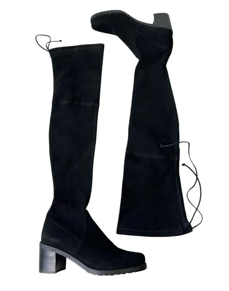 Stuart Weitzman Tieland Suede Over-The-Knee Boots Black Suede size 8.5 - Image 4