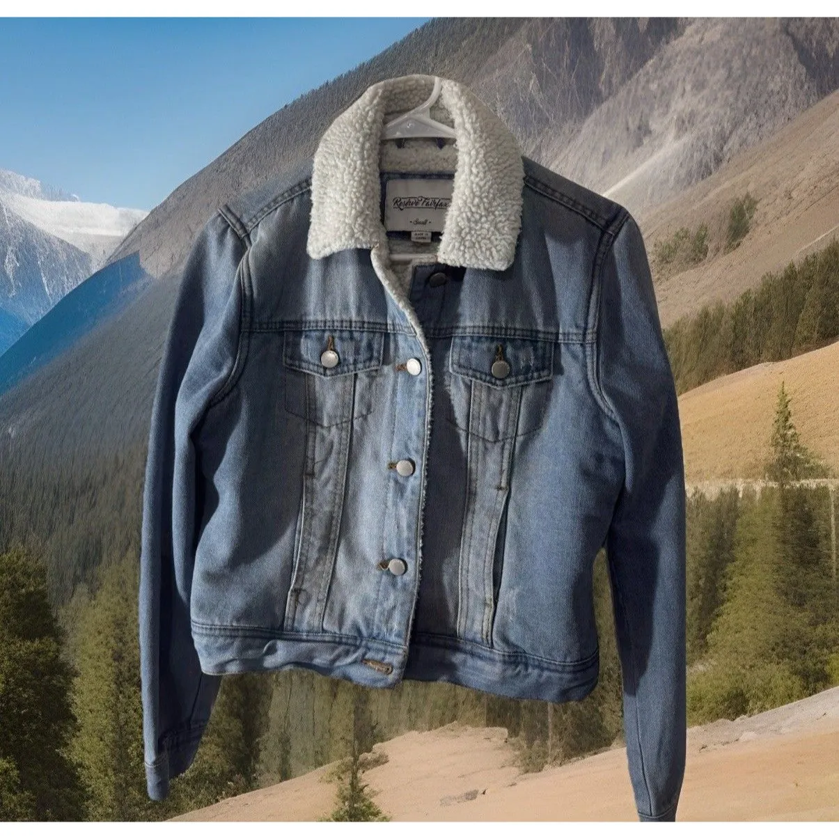 Y2K Women S Reserve Fairfax Denim Jean jacket with Faux fur Sherpa Grunge Chic - Image 2