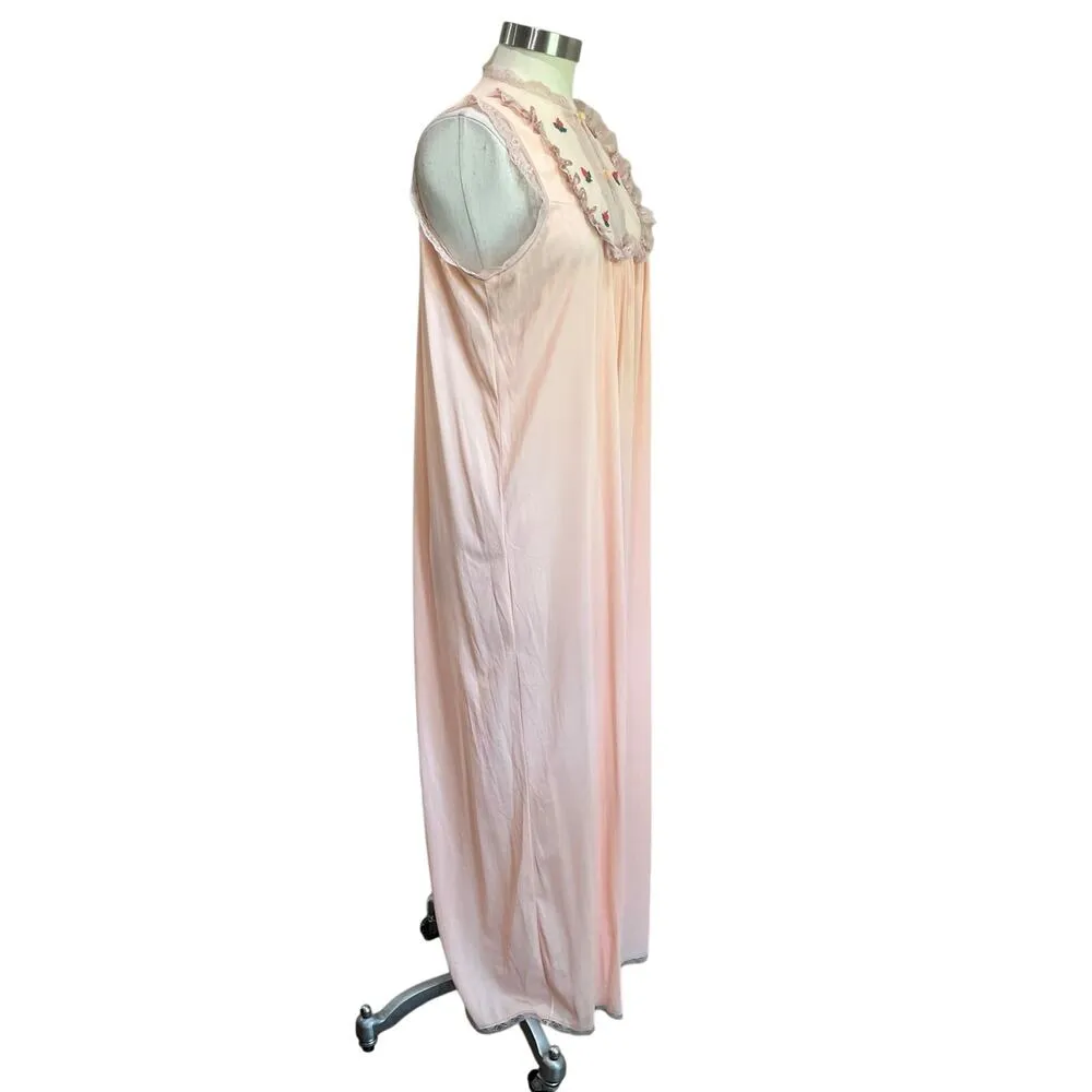 Vintage JCPenney Night Gown Robe Sheer Lace Lingerie Light Peach Dress Sz M Pink Size L - Image 3