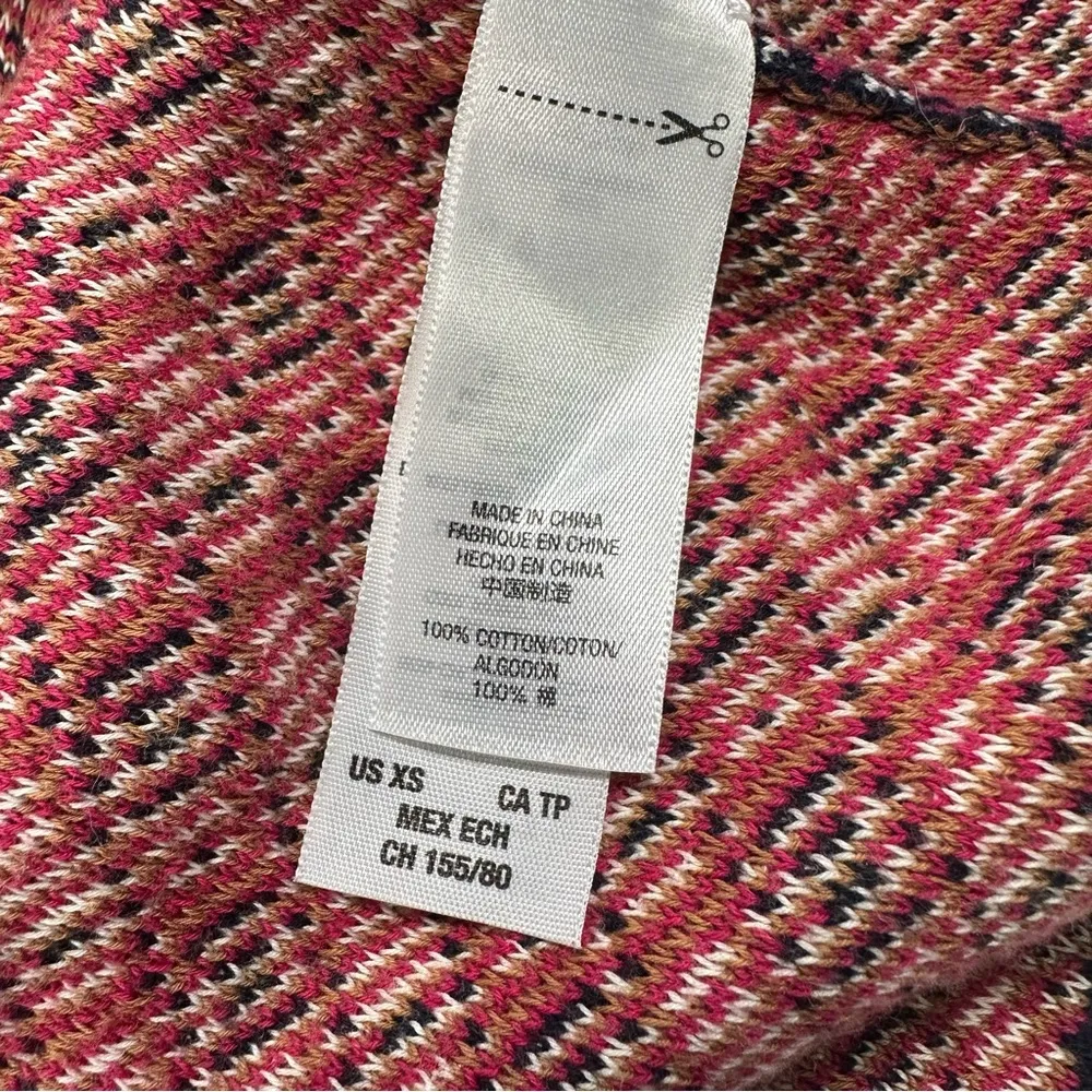 Geo Knit Dress Front Slits Short Sleeve Mini Navy Pink Size XS - Image 16