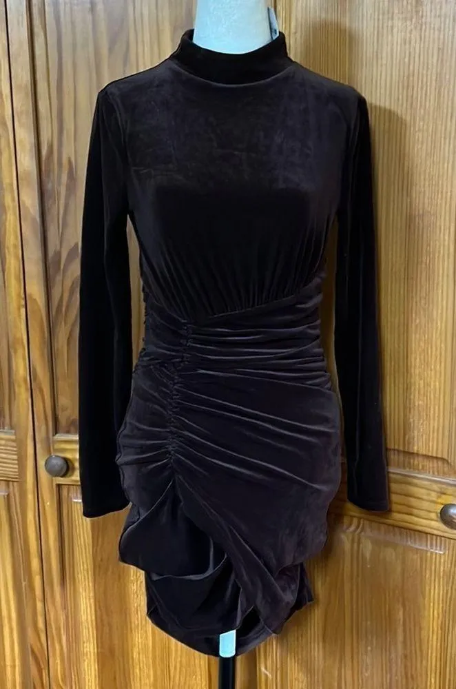 Express Velvet Body Contour Mock Neck Ruched Mini Dress - Image 2
