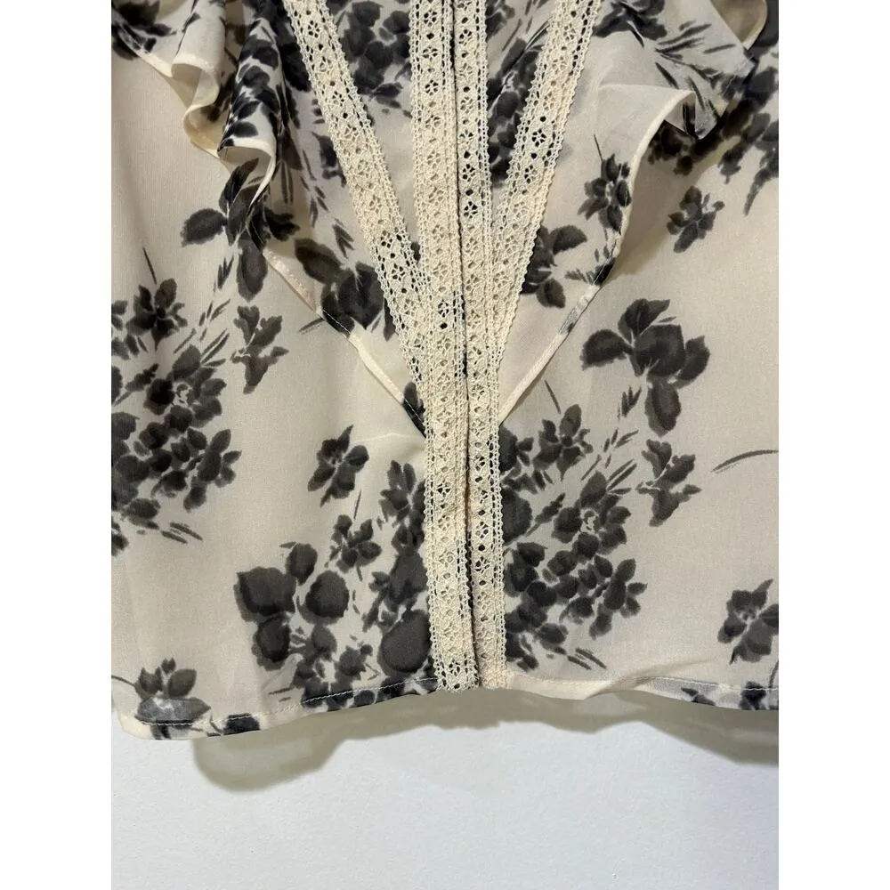 Allison New York Jules Blouse Cream Black Size Large NWT Ruffles Cuffs Lace Trim - Image 8