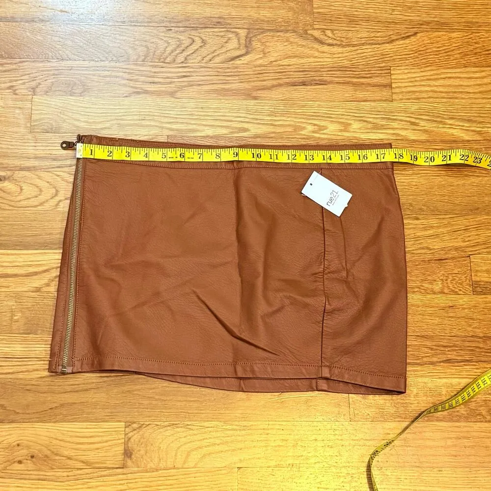 Rue21 Junior 11 12 Pleather Faux Leather Brown Zipper Mini Skirt New Biker Boho - Image 2