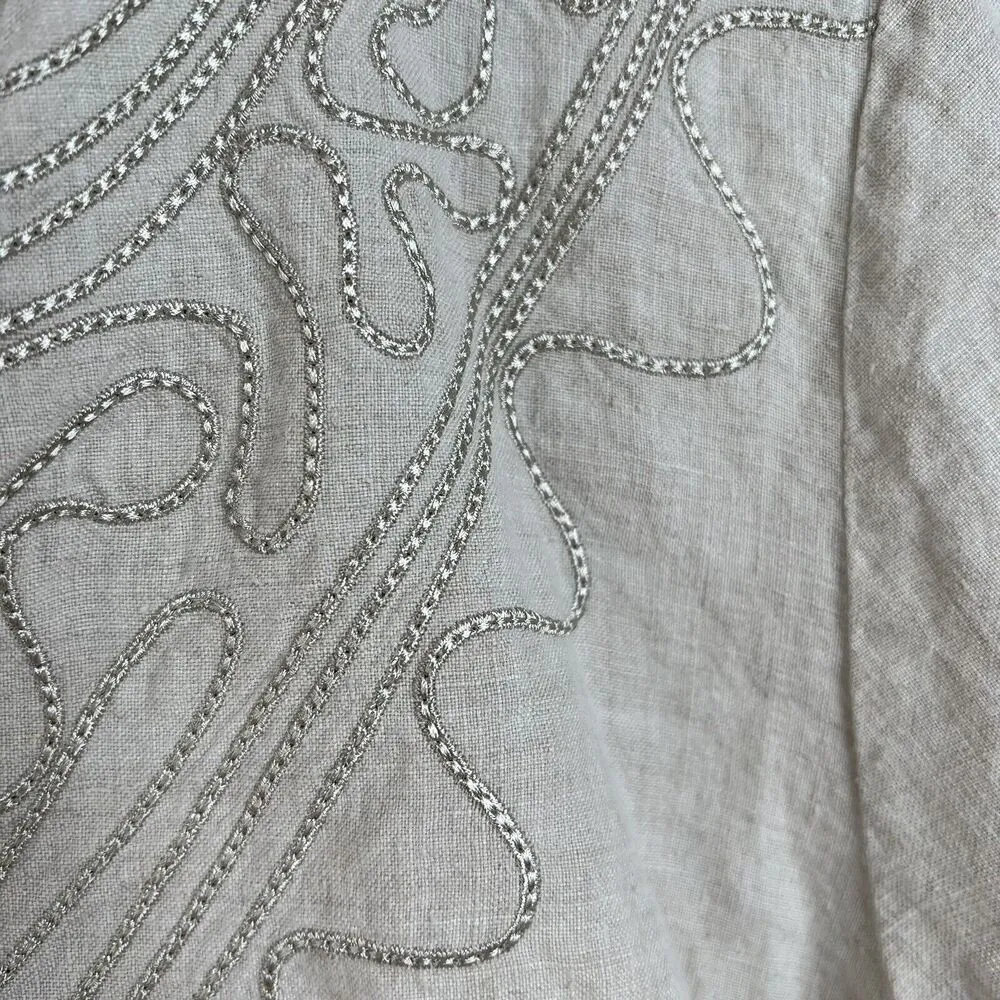 VTG Woman’s Sz 1X Tunic Top Irish Linen Embroidered Lagenlook Long Sleeve Shirt Tan - Image 7