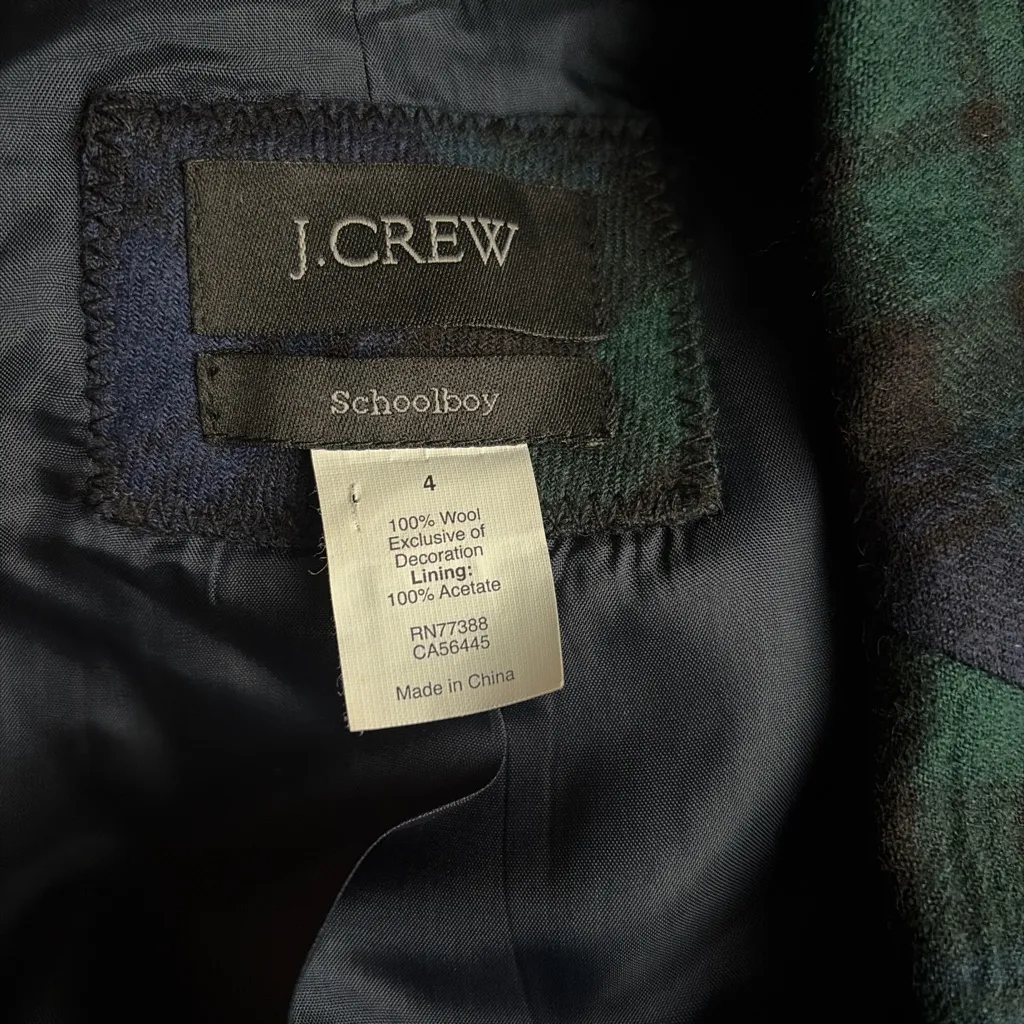 J.Crew wool preppy Plaid Women's Blazer Blue and Green schoolboy size 4 - Image 10