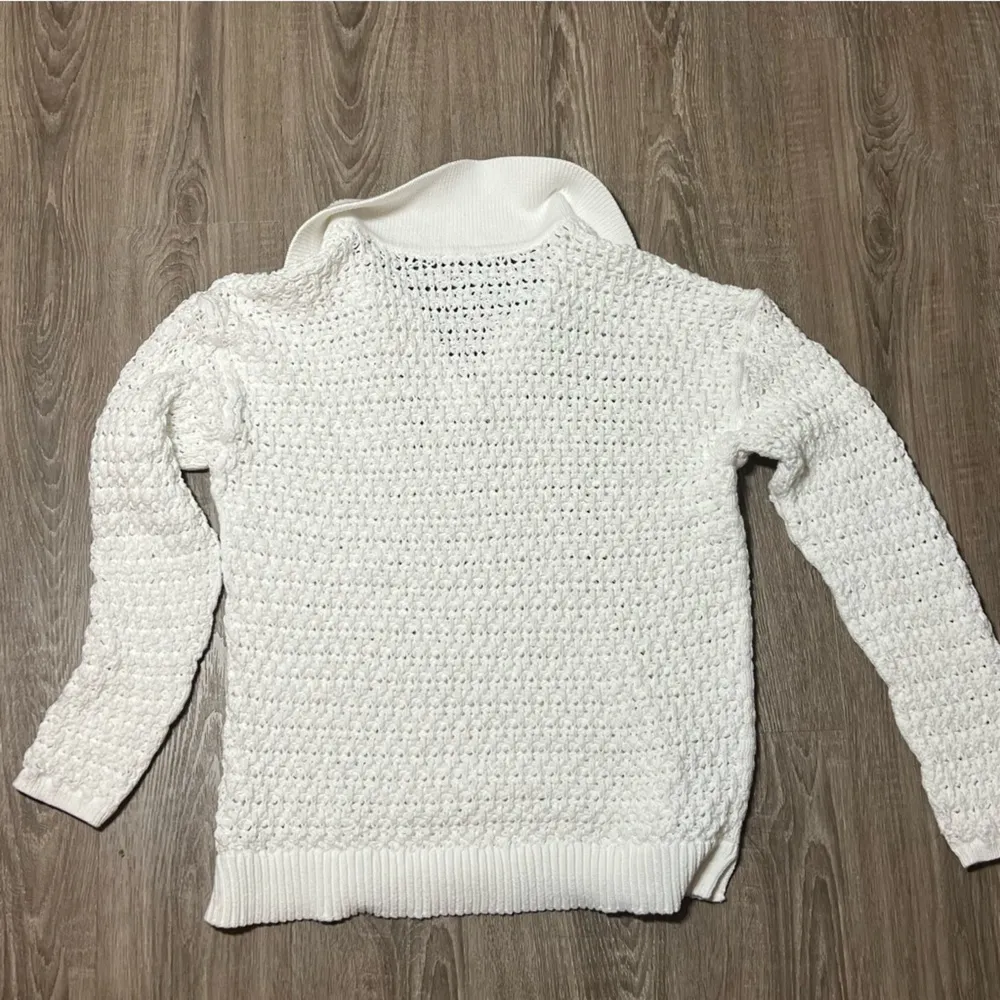 Talbots White Open Knit Johnny Collar Sweater Pullover Sailorcore Coastal​​ - Image 4