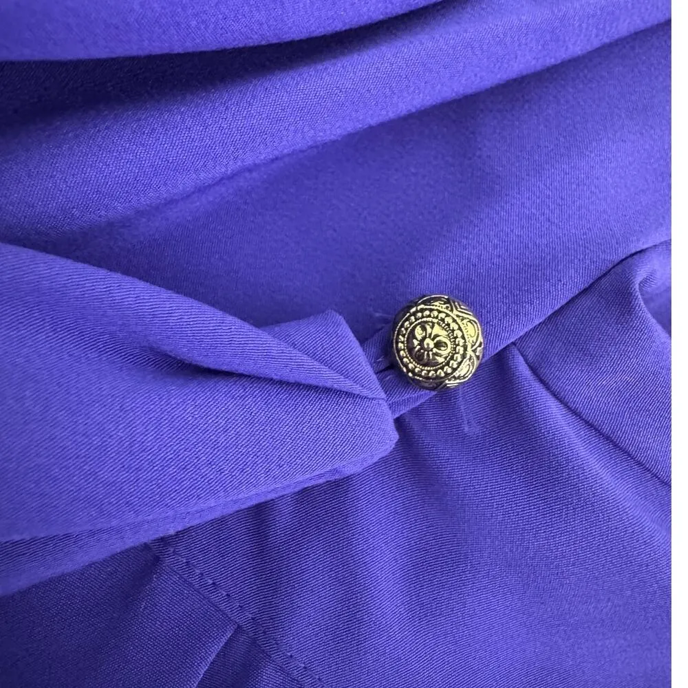Vintage Foxcroft pleated mock neck royal purple secretary blouse size 10 medium - Image 5