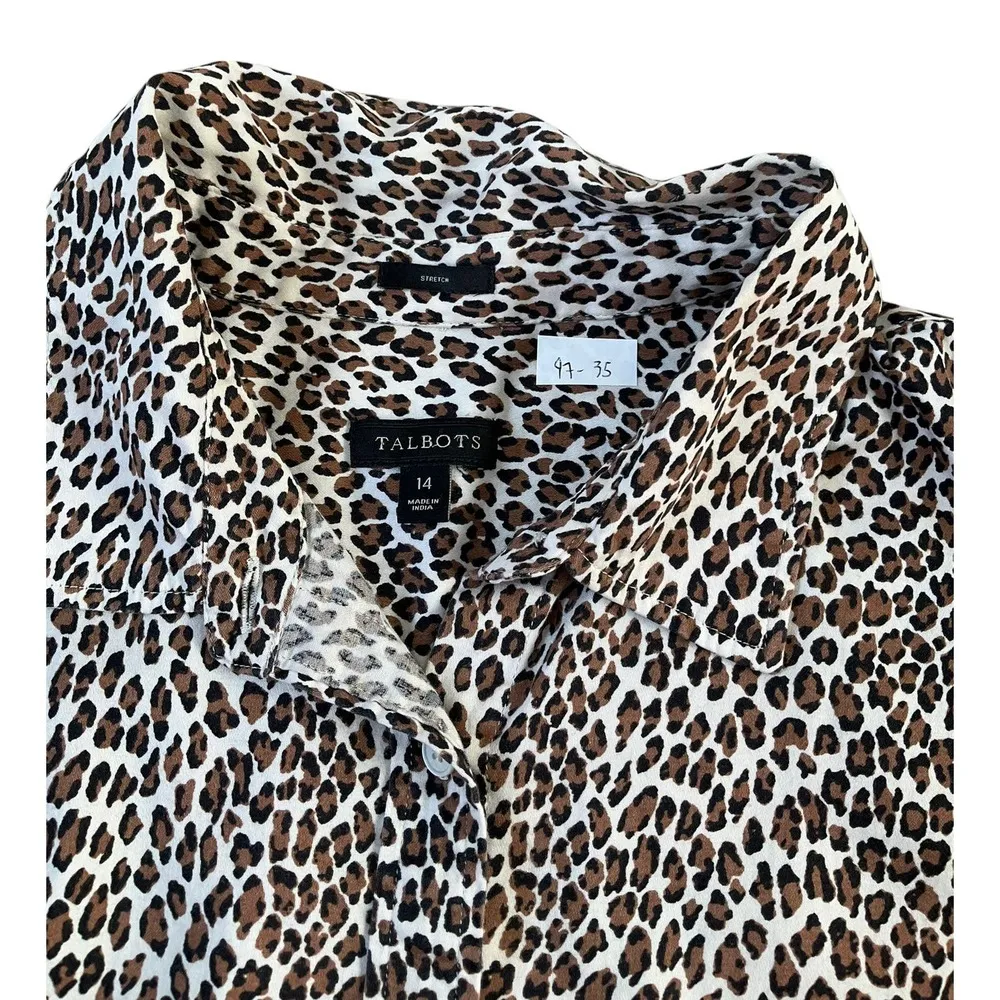 Talbots Brown Animal Print Collared Long Sleeve Button Up Shirt Size 14 | 47-35 - Image 4