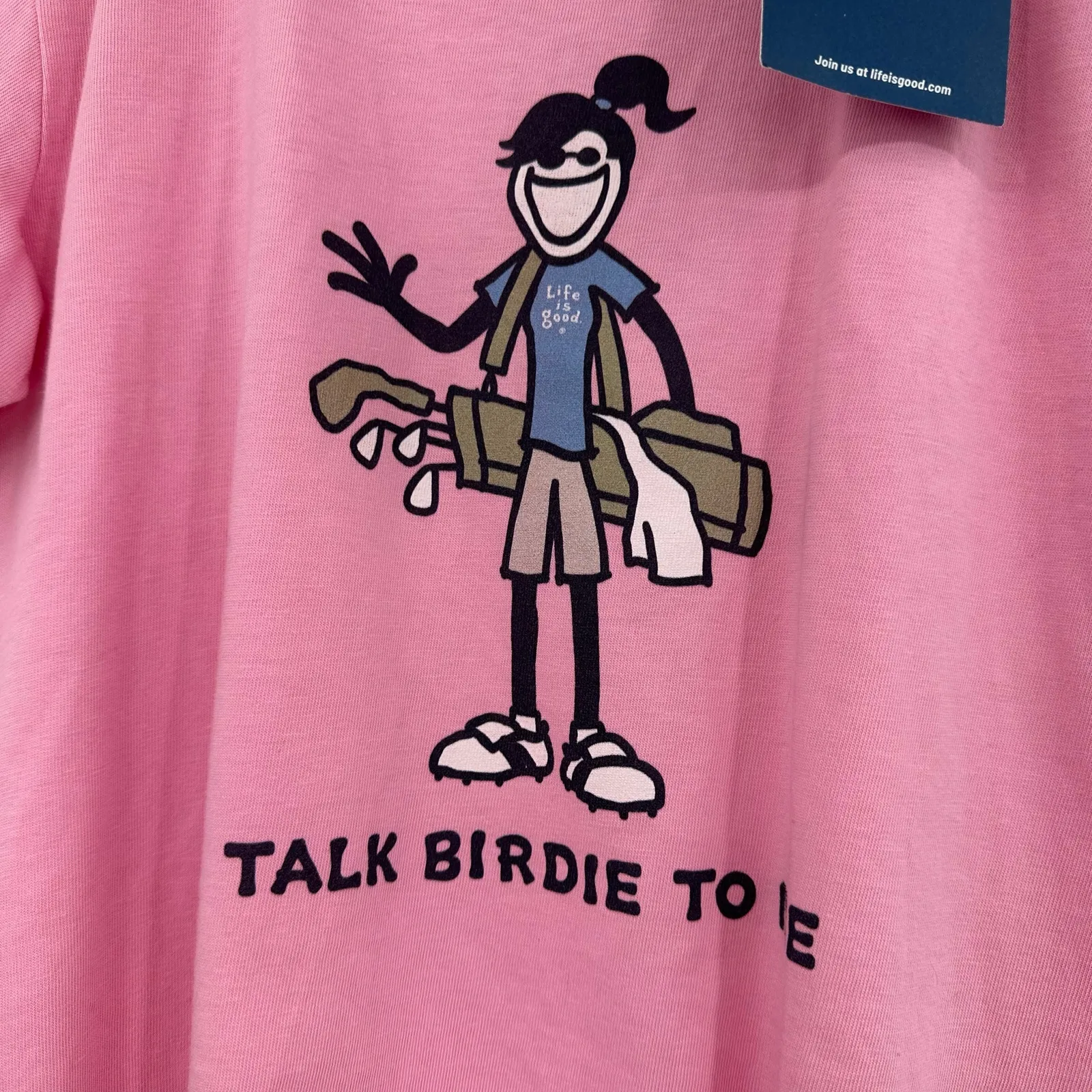 Life is Good Size Medium Short Sleeve Tee Talk Birdie To‎ Me Graphic Print Pink - Image 3