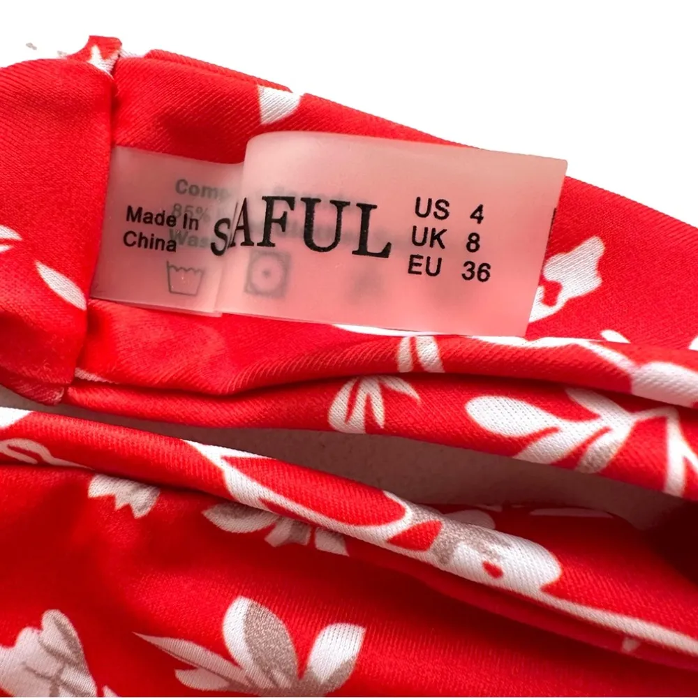 Zaful Bikini Set Red White Floral Knot Cheeky Two Piece Swim Bikini Size 4 NEW - Image 8