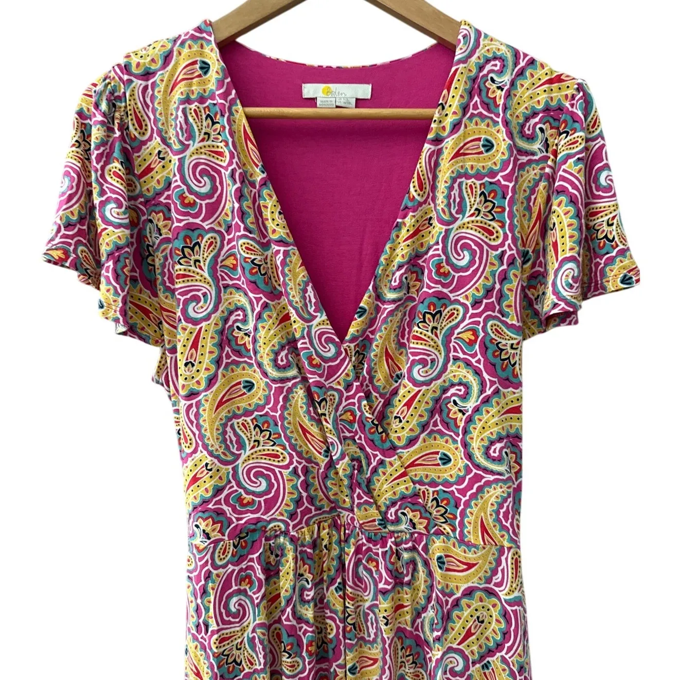 Boden Evangeline Paisley Jersey Wrap Dress Party Pink Size 16/18 Long - Image 7