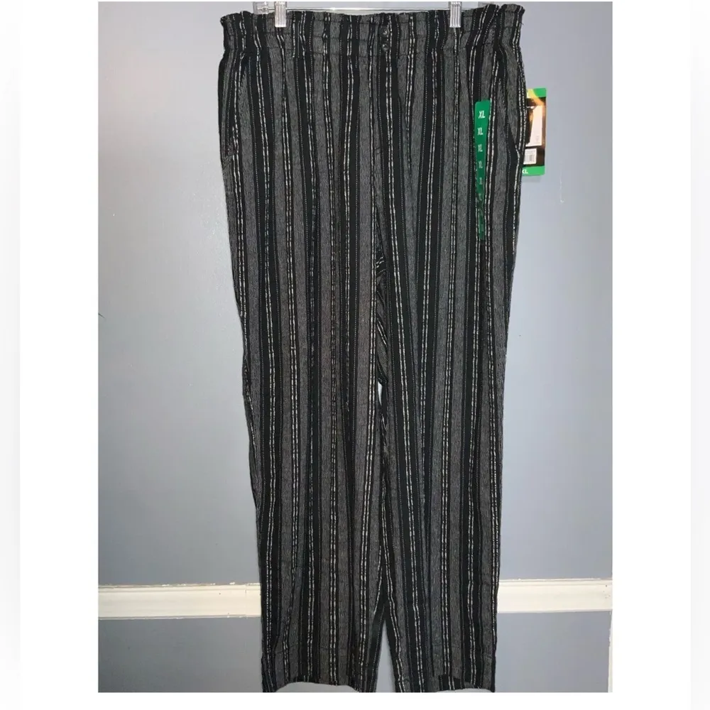Briggs Black~White Stripe Linen Blend PullOn Elastic Waist Wide Leg Pants XL NWT - Image 3