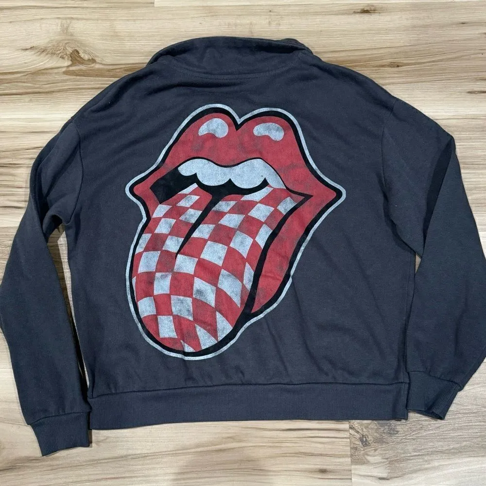 The Rolling Stones Grey Cropped Sweatshirt Women’s XS - Image 3