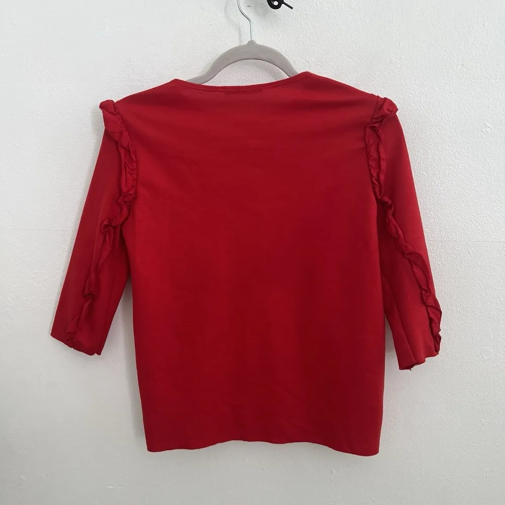 Zara Trafaluc Red Womens Top Ruffle Pull-on 3/4 Sleeve SMALL - Image 7