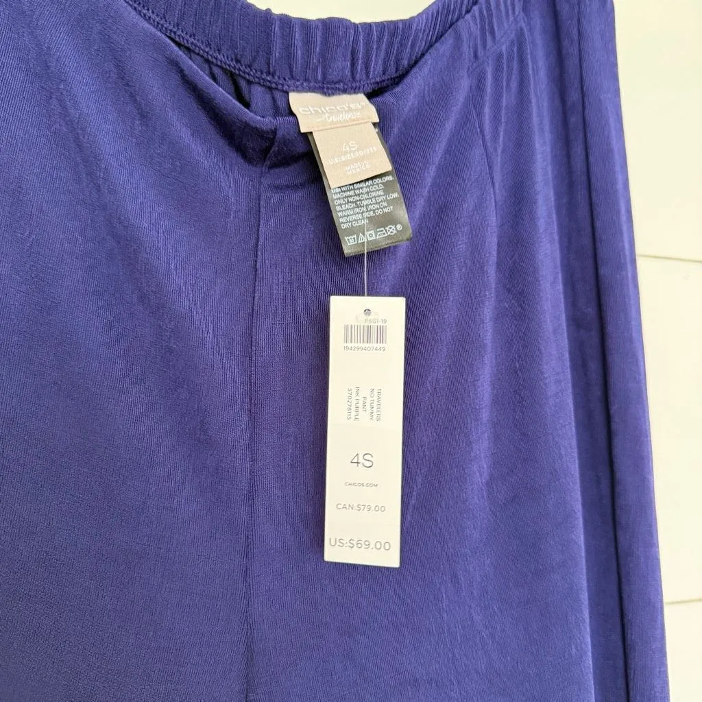 Chico’s Women’s 4 Short Purple Slinky Stretchy Travelers No Tummy Pants New - Image 2