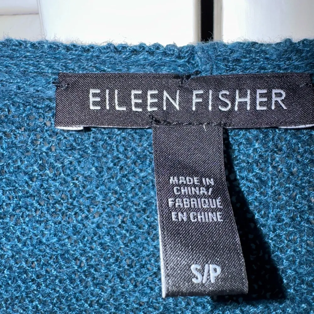 Eileen Fisher Peacock Blue Organic Linen & Cotton V-Neck Sweater Size small - Image 3