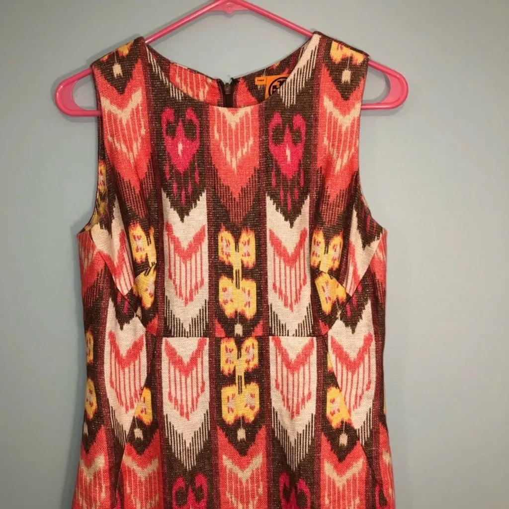 Tory Burch pink and Orange Patterned sheath Midi Dress Size 6 - Image 4