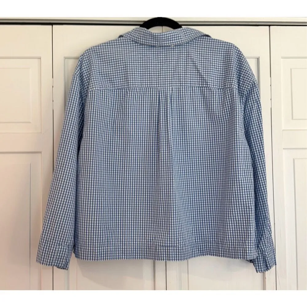 Gap oversized blue gingham cropped altered button down blouse large - Image 8