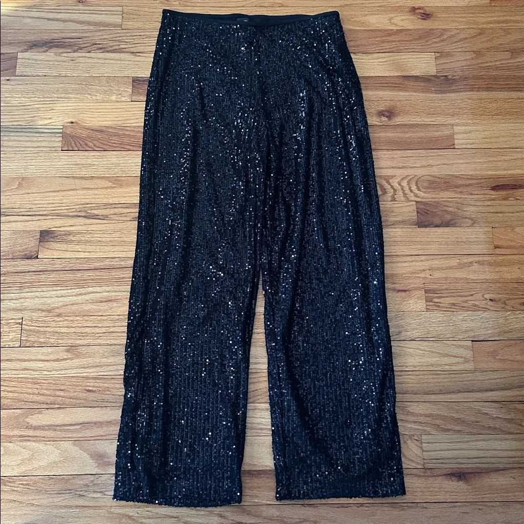 JM Collection Black Sequin Straight Leg Pants Sz M - Image 6