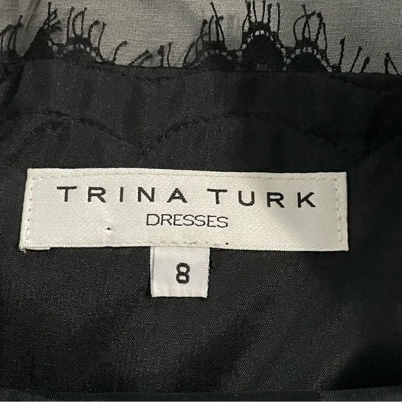 Trina Turk‎ Black Dress Size 8 Lace Silk Nylon Fringed Scalloped Hem Sleeveless - Image 4