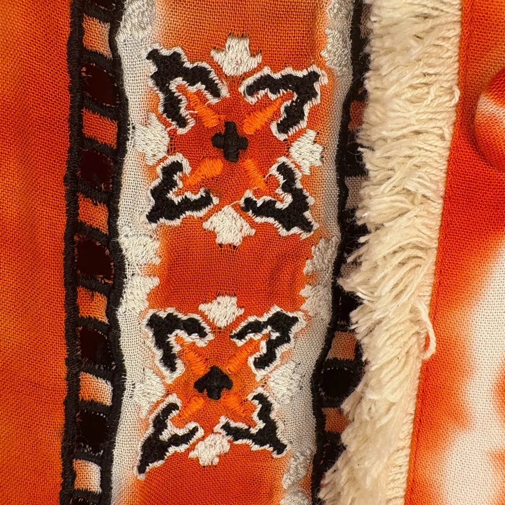 Hemant & Nandita Off Shoulder Embroidered Tie Dye Tunic Dress S Boho Bohemian Red Size XS - Image 6