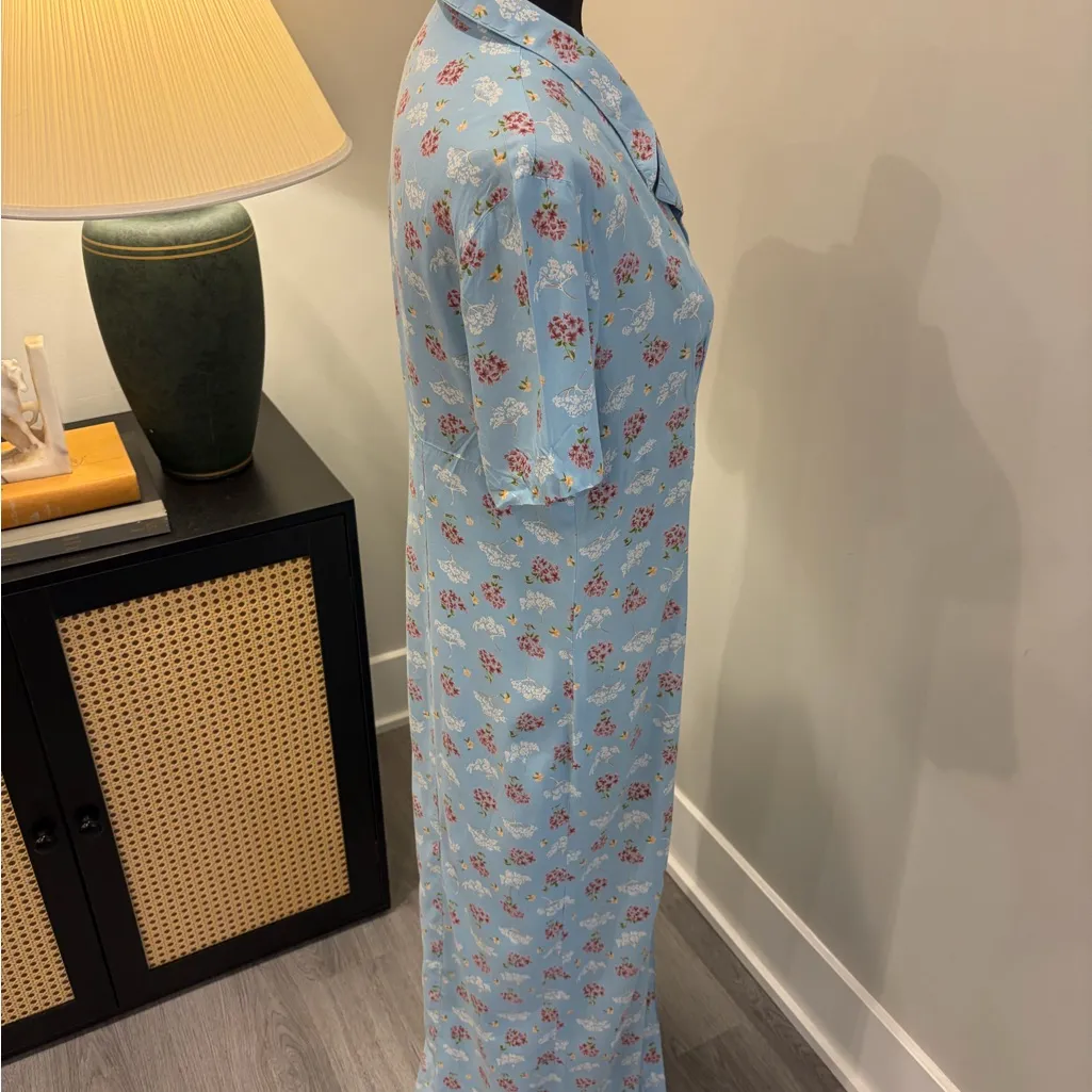 Vintage RobbieBee Baby Blue Floral Cottage Grandmacore Button-front Midi Dress 8 - Image 5