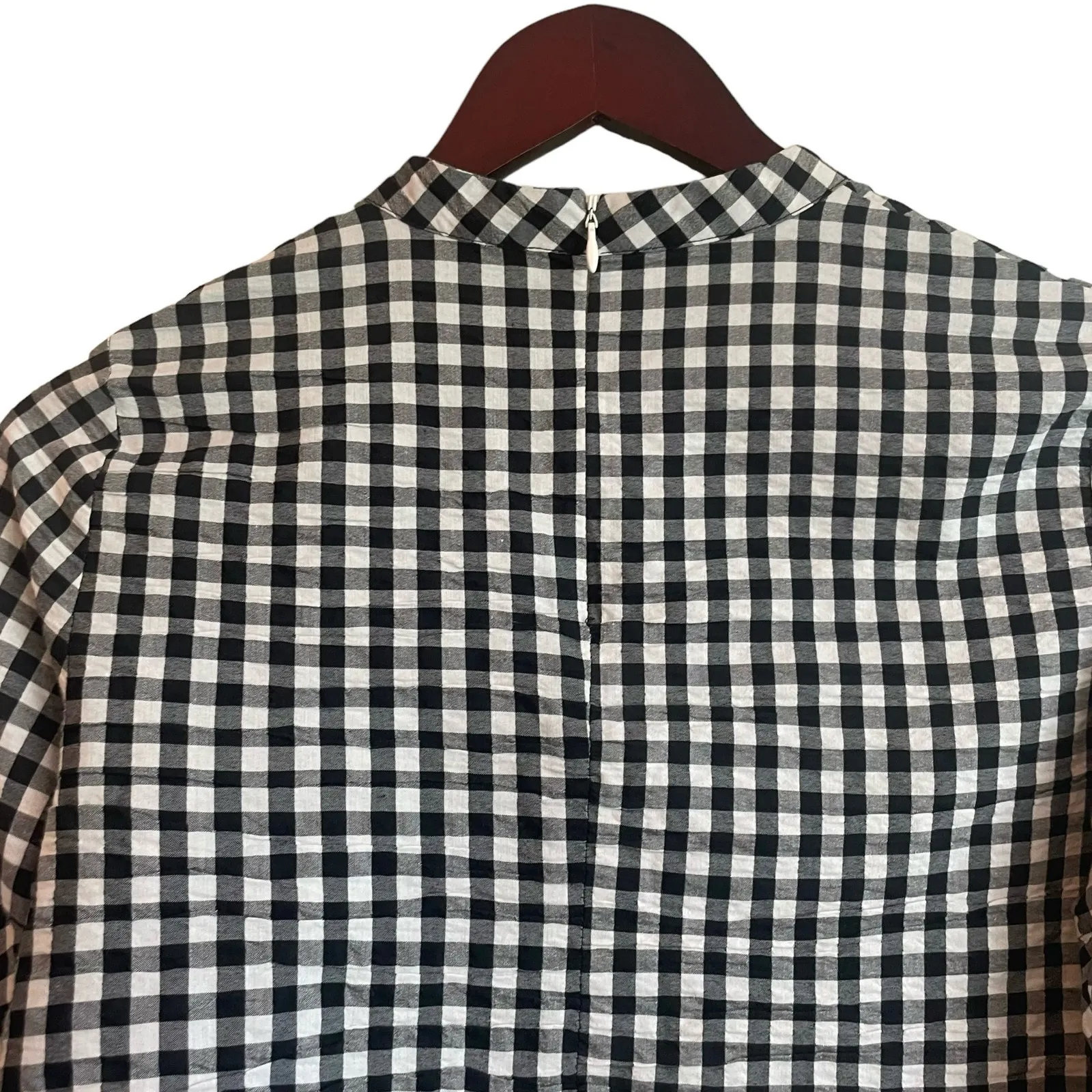 Zara Womens Crop Top XS Black White Gingham Check Ruffle‎ Sleeve Preppy Coastal - Image 3