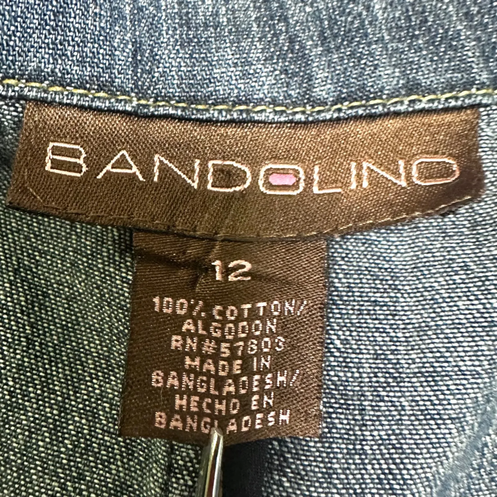 BANDOLINO Y2K 2000s Blue Denim Fitted Cropped Blazer Jacket Puff Sleeve Women 12 - Image 7