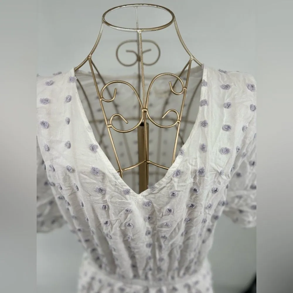 Lou & Grey polka dot white cotton blend v neck short sleeve dress size large - Image 6