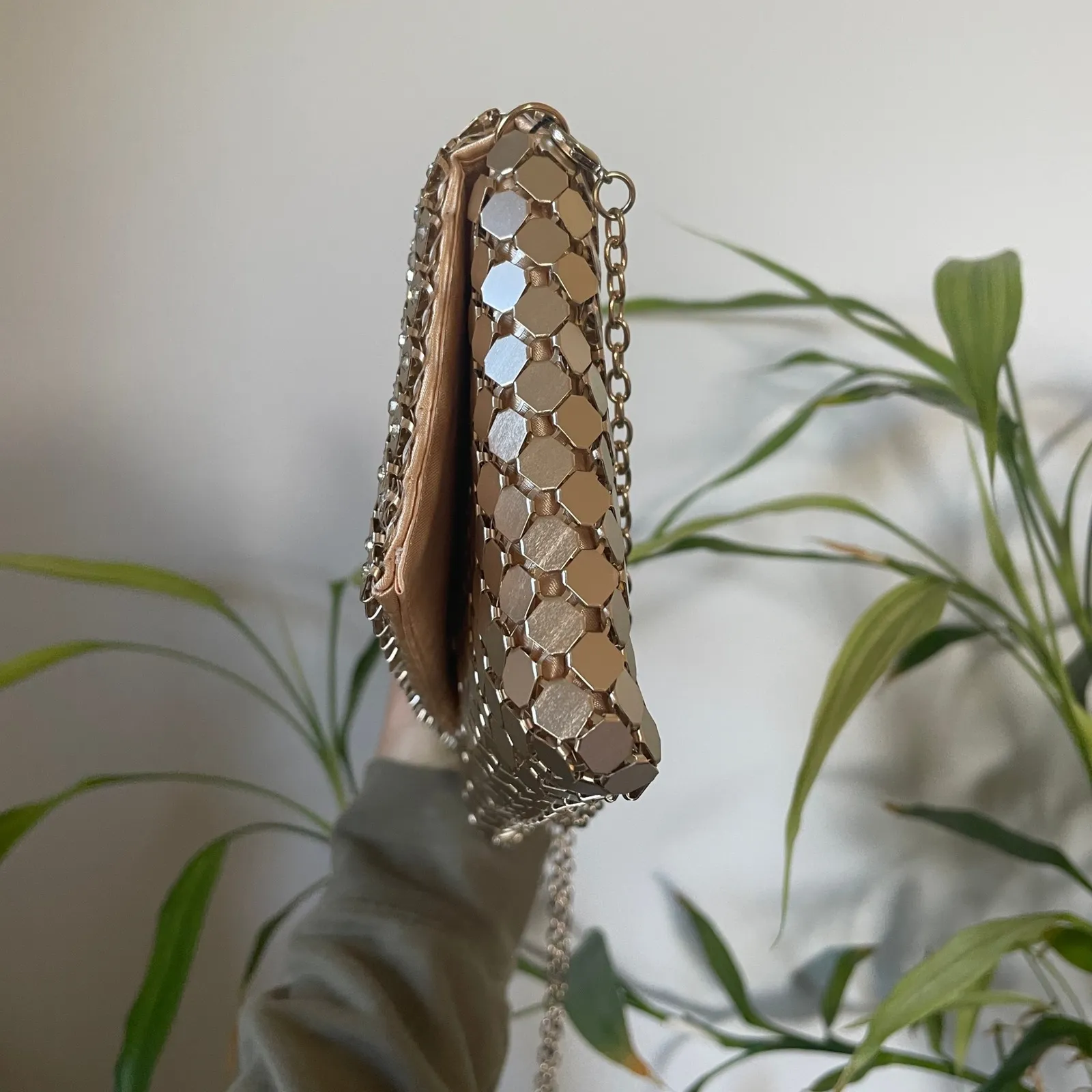 Cezanne Gold Metallic Rhinestone Evening Bag Clutch Octagon Chain Party Wedding - Image 2