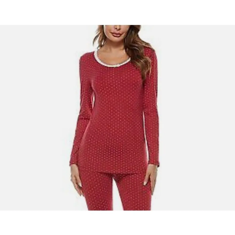 NWT Womens Finwanlo Polka Dot Lounge Long Sleeve Lace Trim Sleep Shirt - Image 2