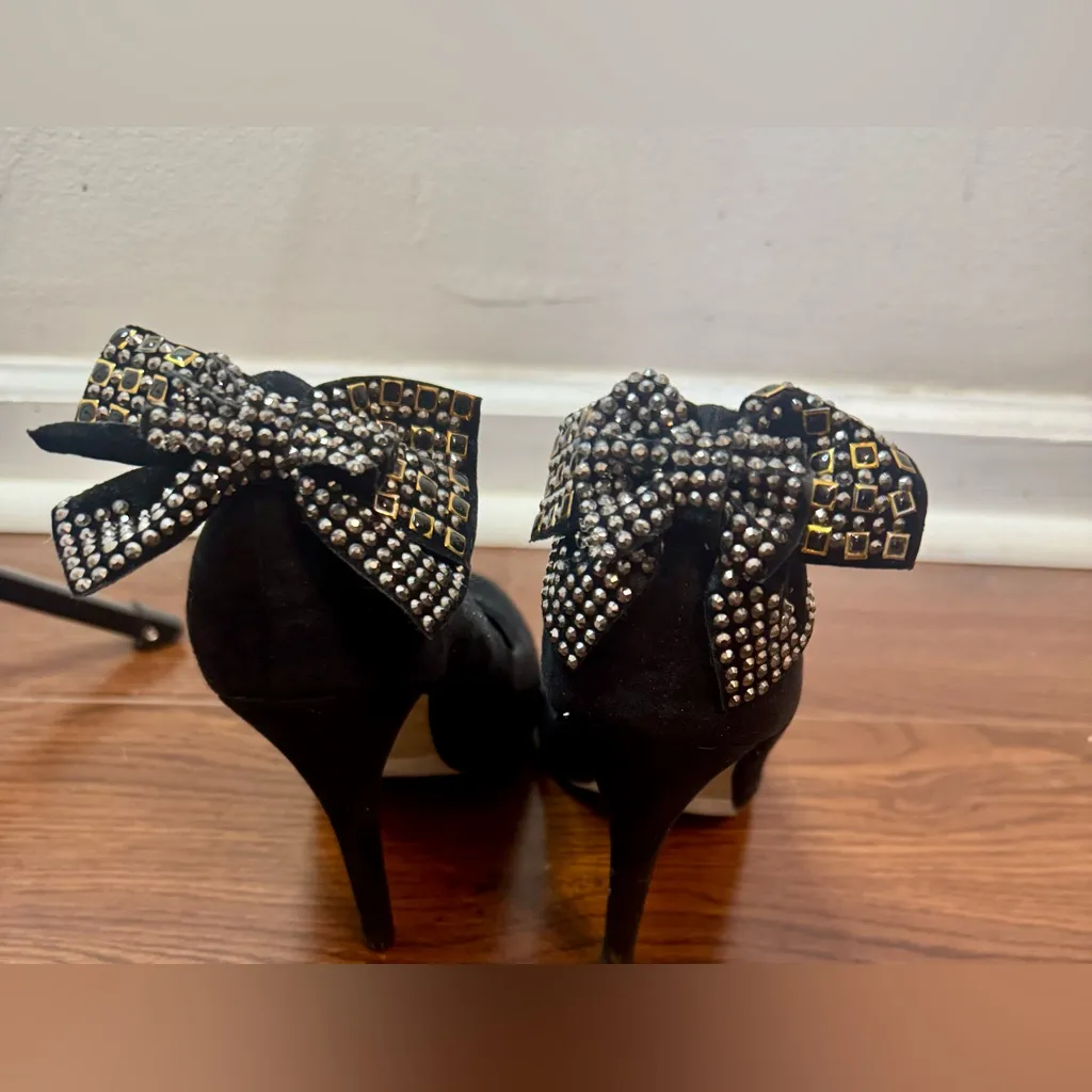 Call it spring  | Women's Black Suede Stilettos  with Studded Bow | Size 7.5 - Image 4
