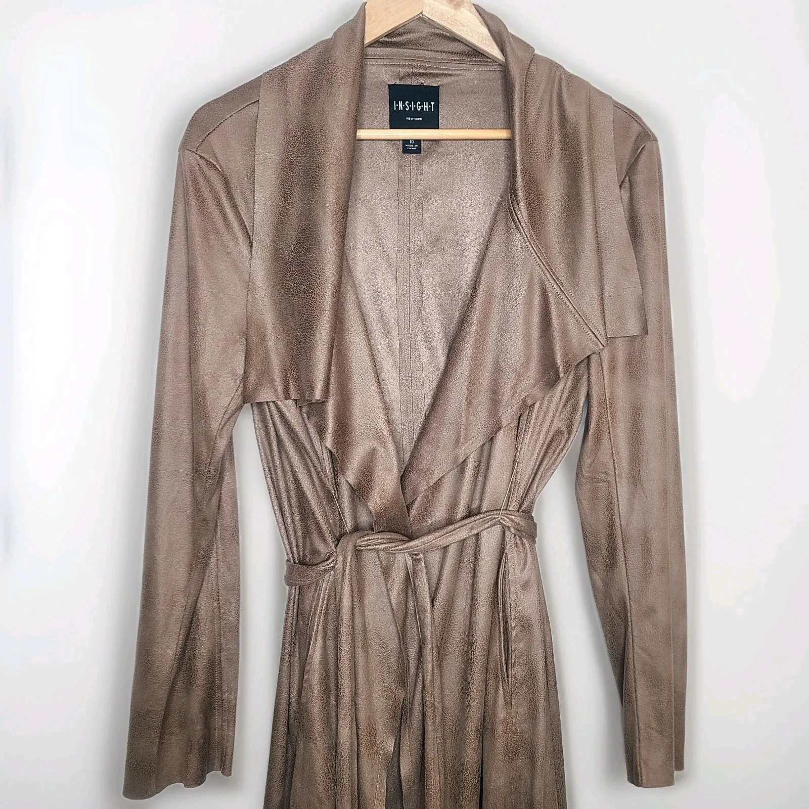 Insight New York‎ Cardigan Jacket Womens 10 Brown Lightweight Faux Suede Belted - Image 2