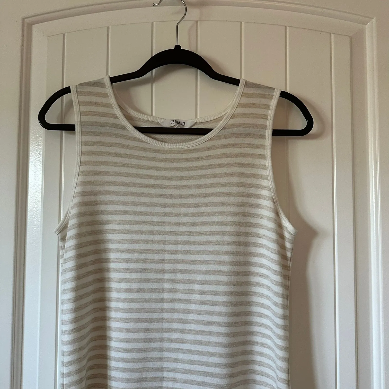 BB Dakota Striped Tank Dress‎ Sleeveless Casual Beige White Size M - Image 3