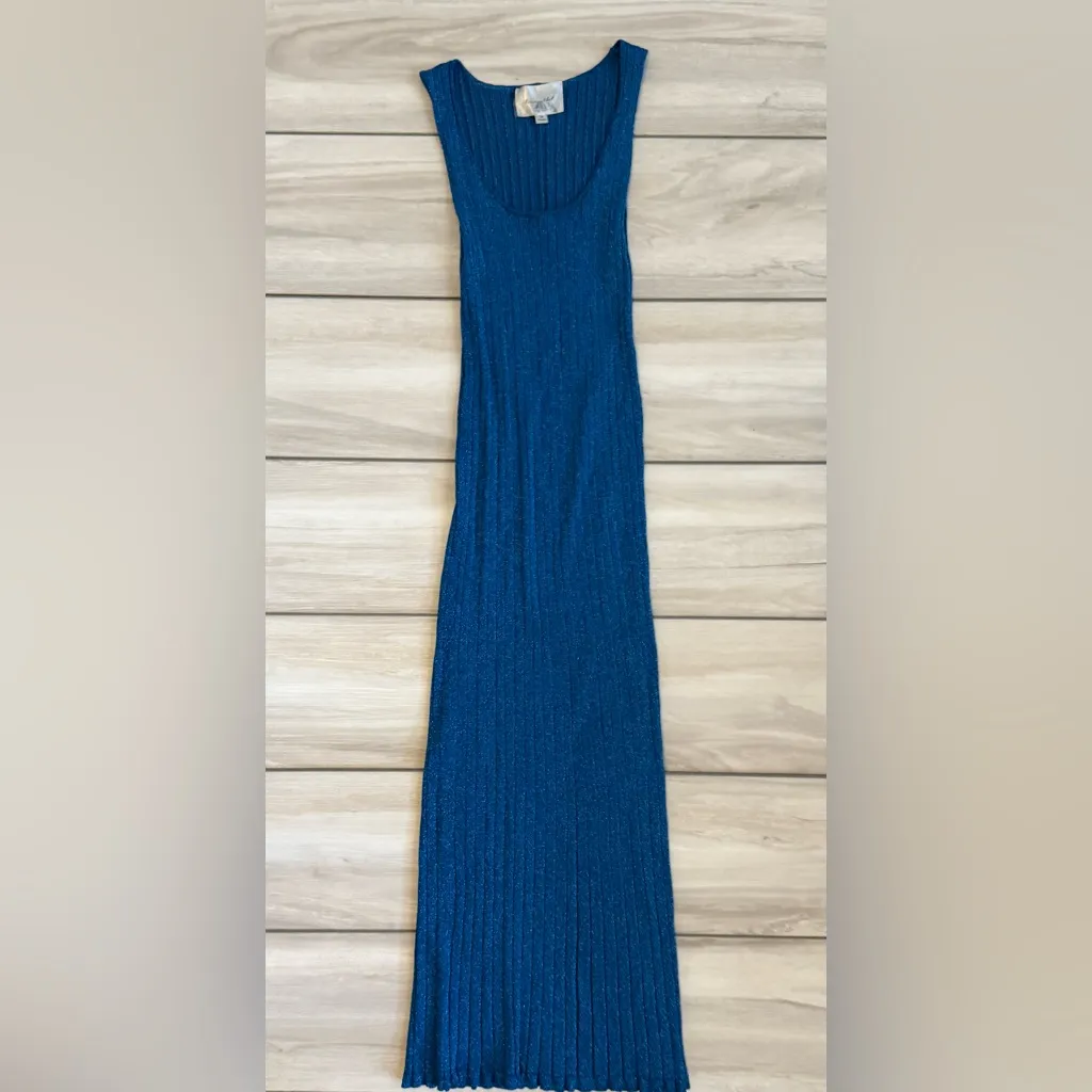 Line and Dot Ribbed Sparkle Dress Blue Medium EUC - Image 2