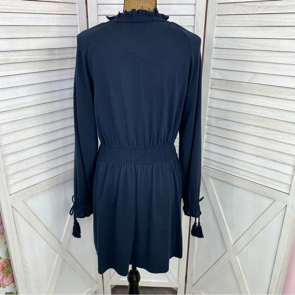 TopShop Smocked Long Sleeve Jersey Knit Skater Dress Blue 8 - Image 5