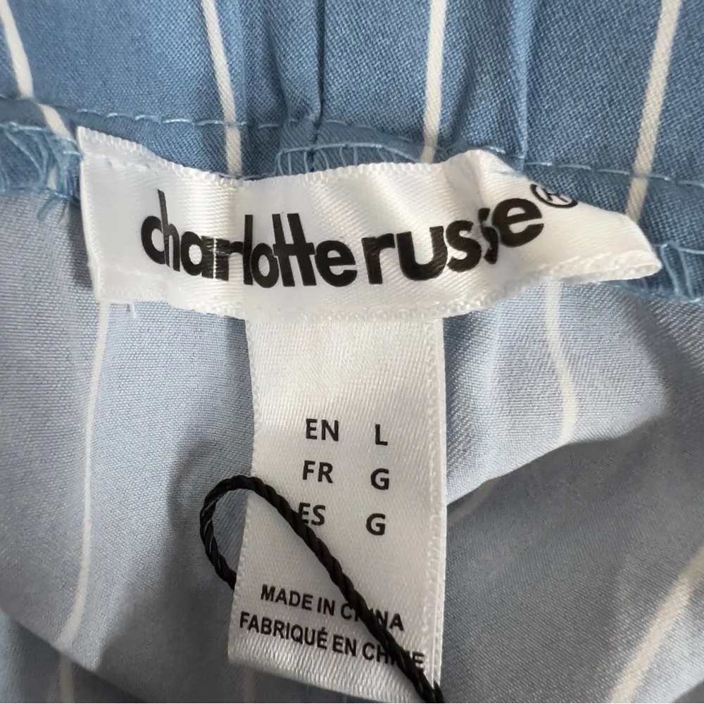 Charlotte Russe Size Large Blue Paper Bag Shorts with White Stripes with pockets - Image 4