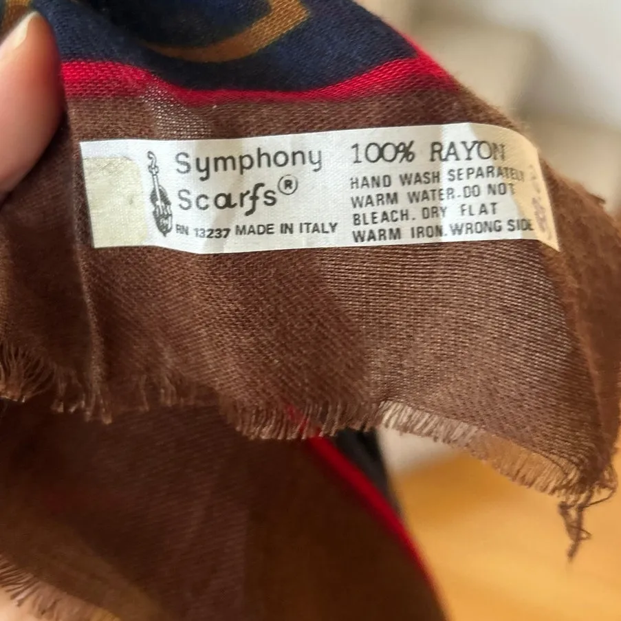 Vintage Symphony Scarf Olive Black Brown Earth Tone Floral Print 45x45 - Image 5