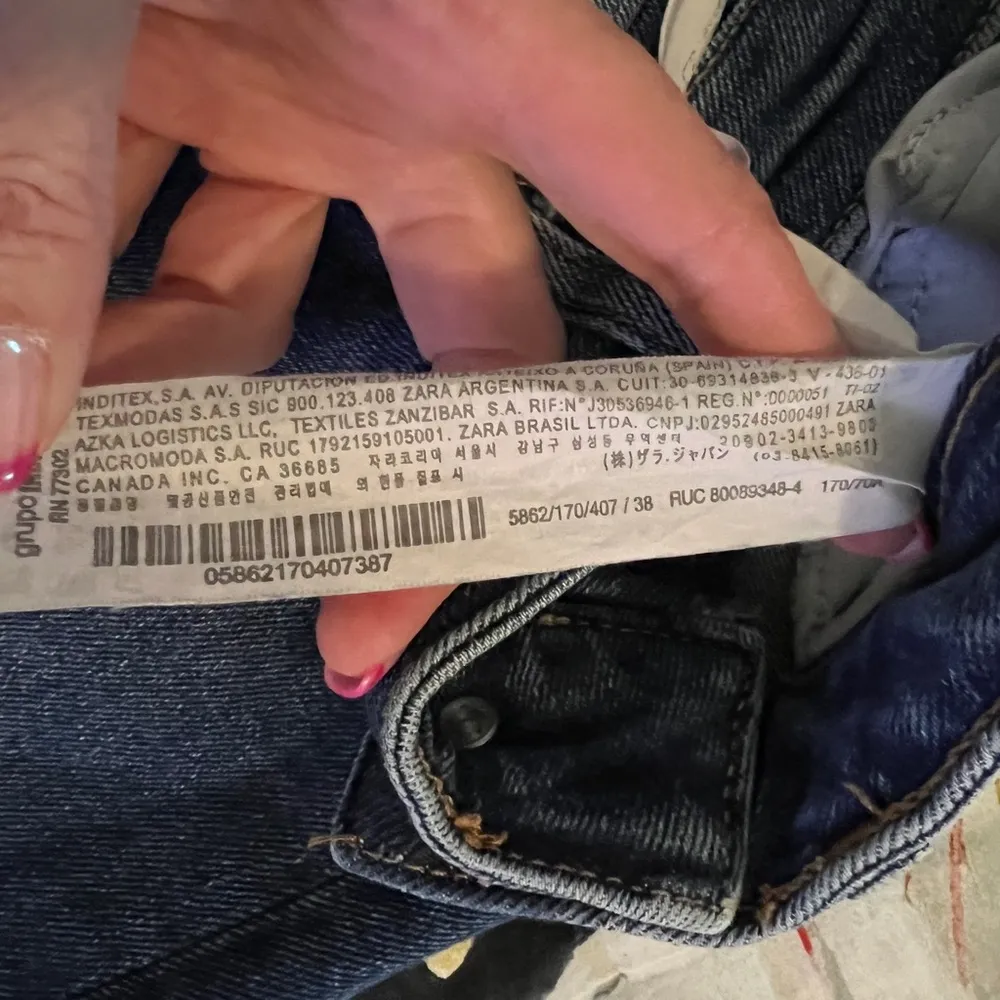 ZARA 6 Straight Leg Raw Hem Blue Jeans - Image 6