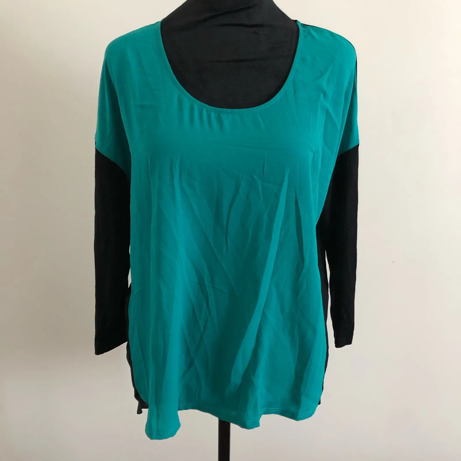 Three Eighty Two‎ Women's Colorblock Long Sleeve Tunic Top XS Black/Teal NWT - Image 3