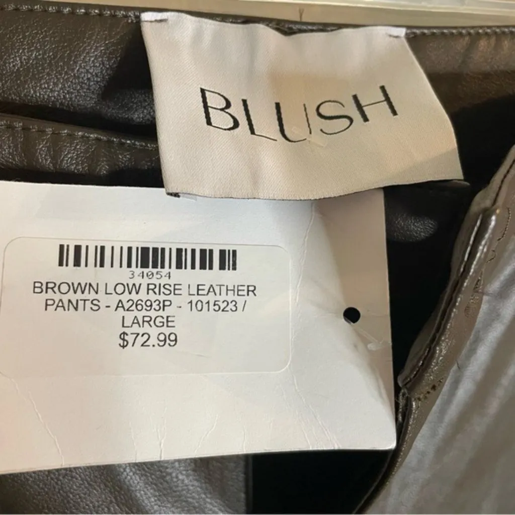 BLUSH Brown faux leather Low Rise Pants Size Large New neutral moto chic - Image 3