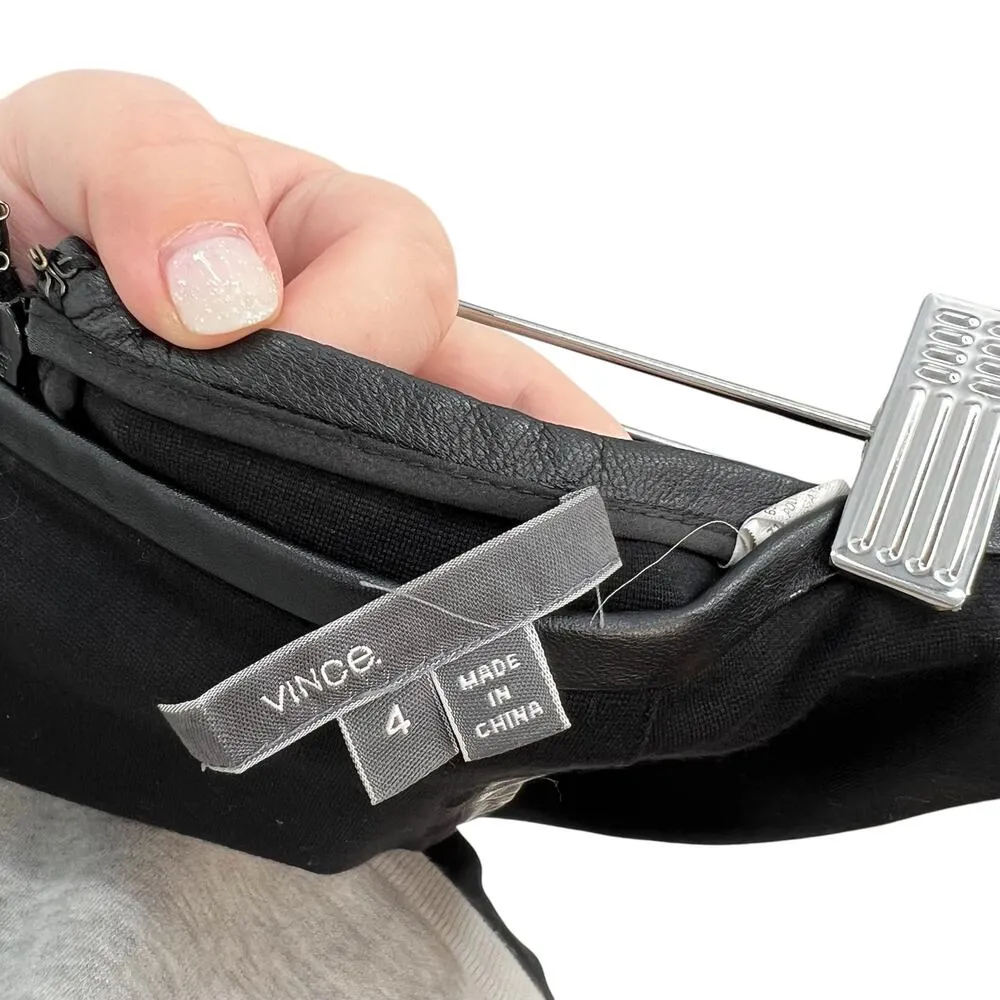 Vince Black Ponte Knit Leather Trim Pencil Skirt Size‎ 4 - Image 8