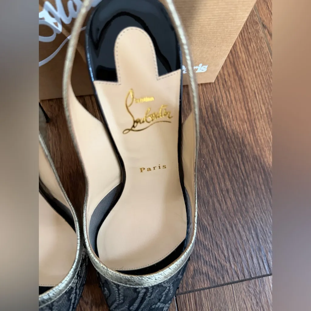 Christian Louboutin Lace Metallic Calfskin Slingback Pumps size 39.5 - Image 4