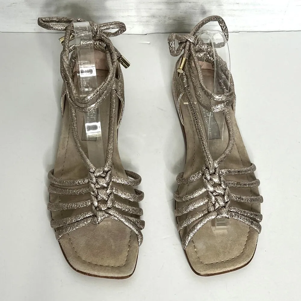 AGL Metallic Gladiator Ankle Tie Sandal Shoe Size 11 Gold - Image 6