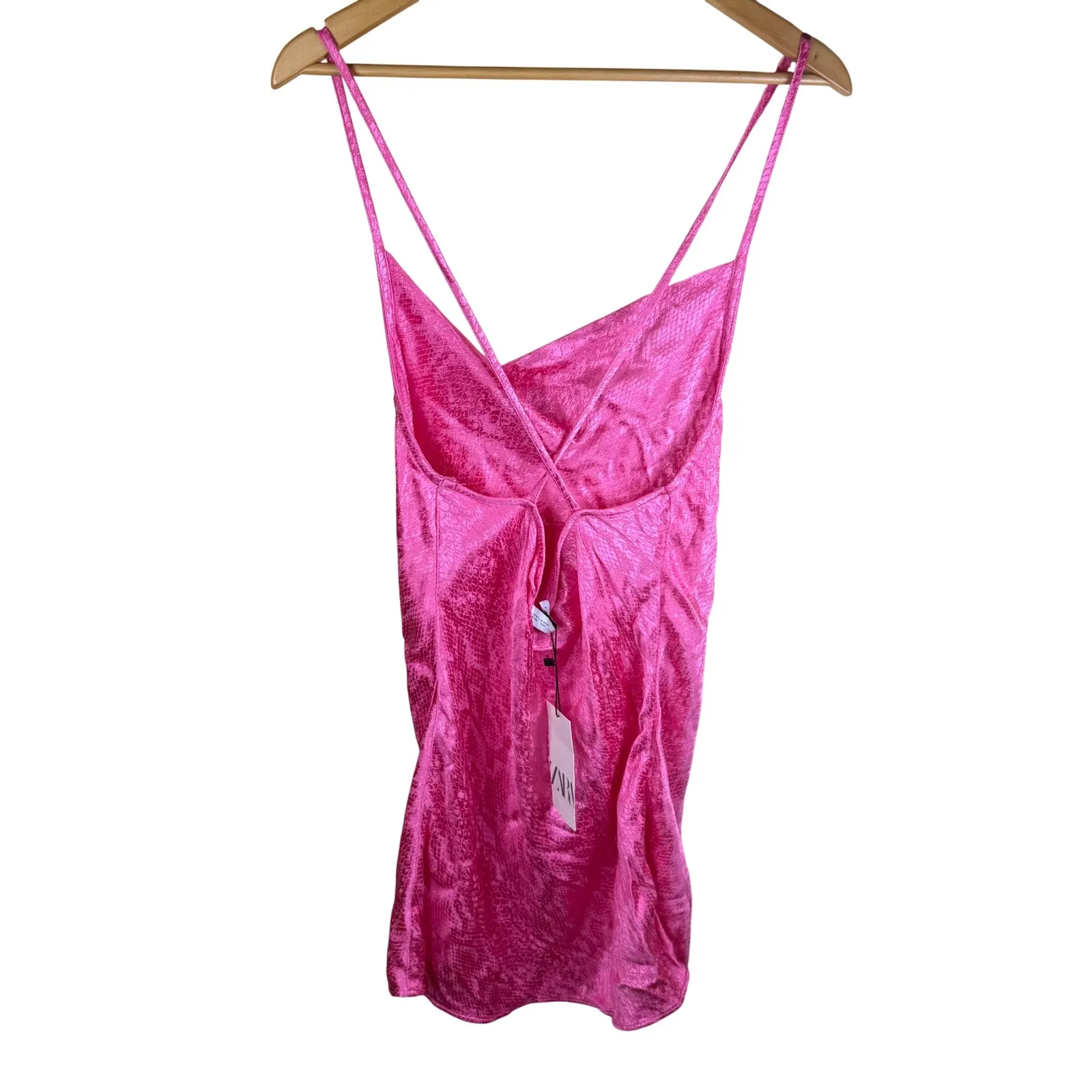 ZARA Pink Snakeskin Cowl Neck Slip Dress Spaghetti Straps Backless L Coquette - Image 8