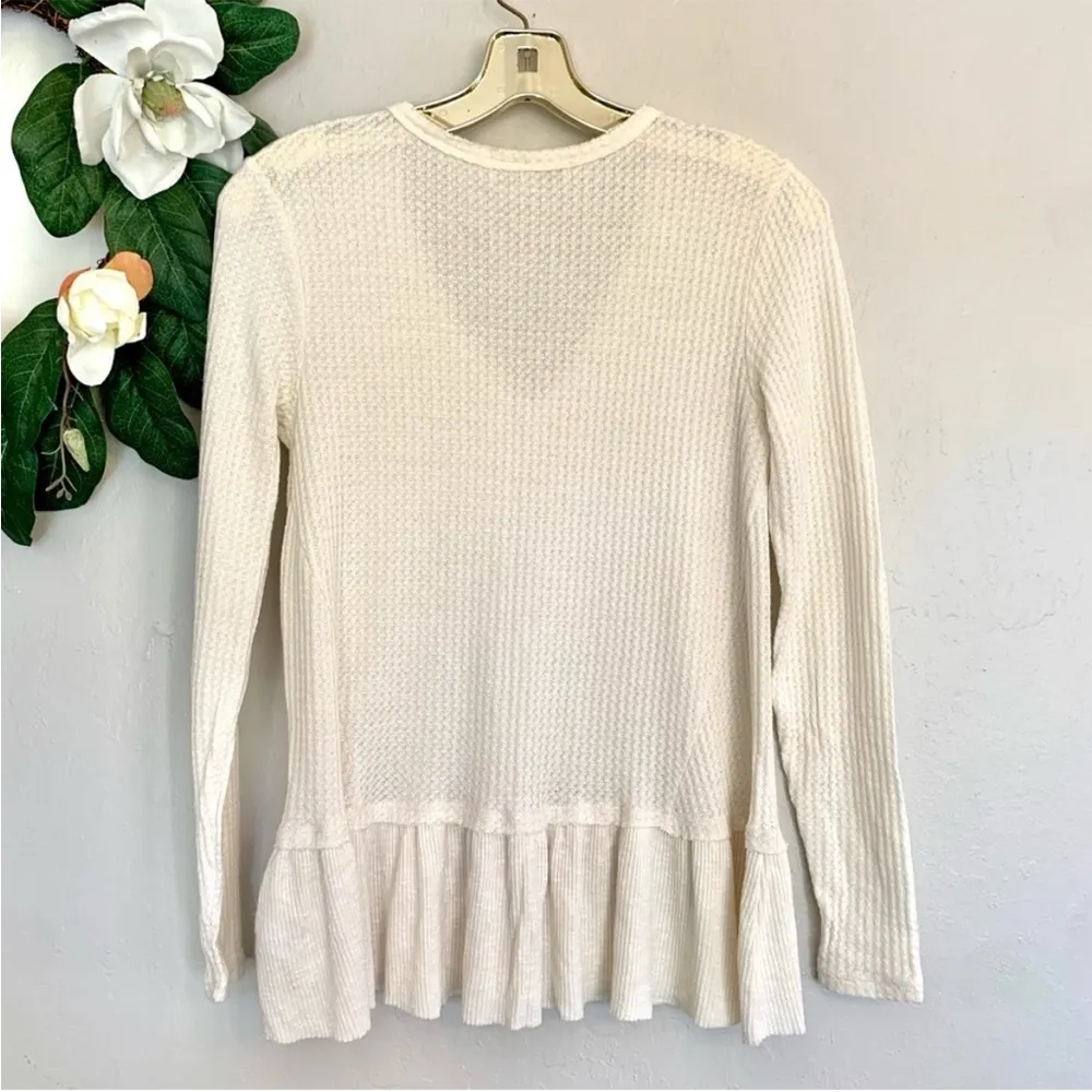 Anthropologie Eri + Ali Cream Waffle Knit Peplum Top XS - Image 3